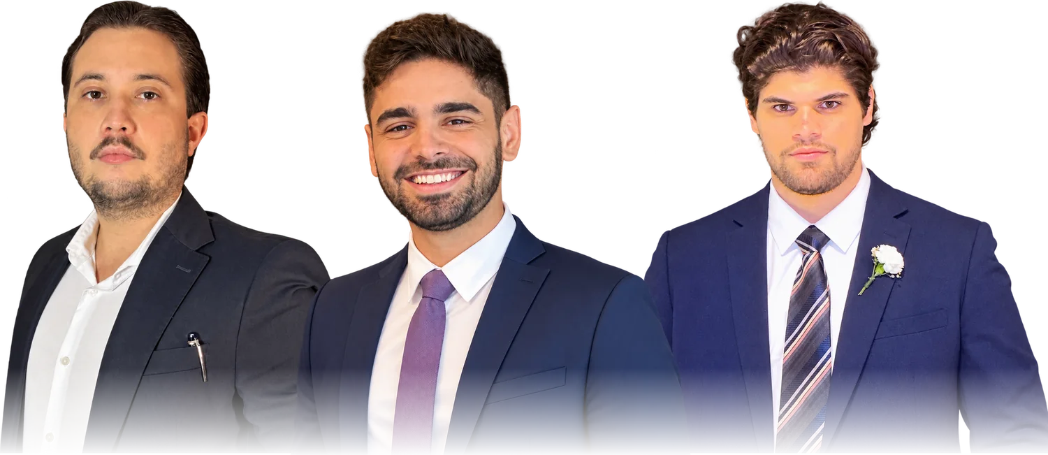 Os três sócios do escritório: Caio Simeone, Luiz Alberto Perini e Patrick Melo